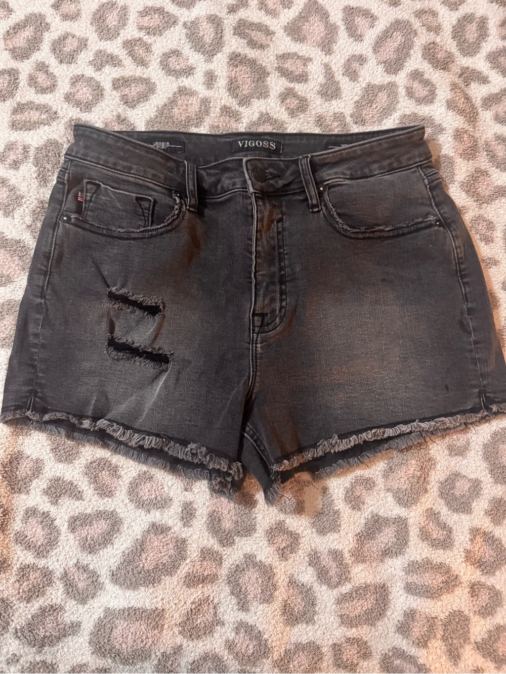Vigoss Black Distressed Fringe Hem Denim Shorts